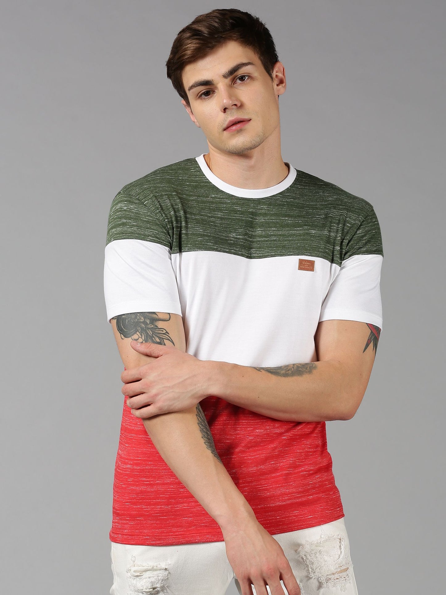 Swank Thraeds Cotton Color Block Half Sleeves Mens Round Neck T-Shirt